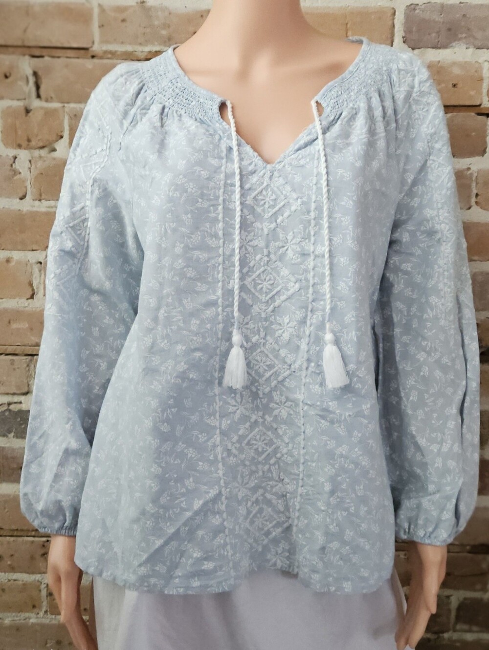 Joie Light Blue Embroidered Peasant Blouse  Size M